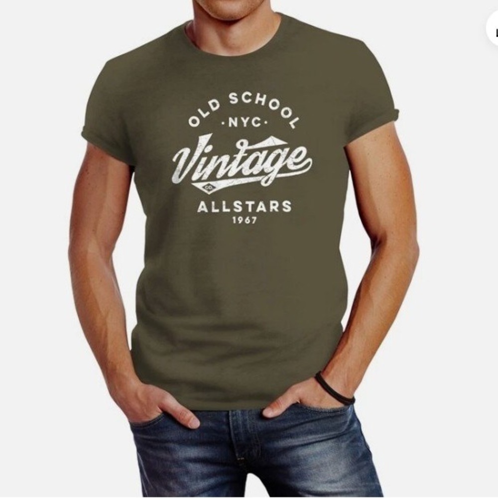Men's Olive Green Vintage Graphic Short Sleeve Tee